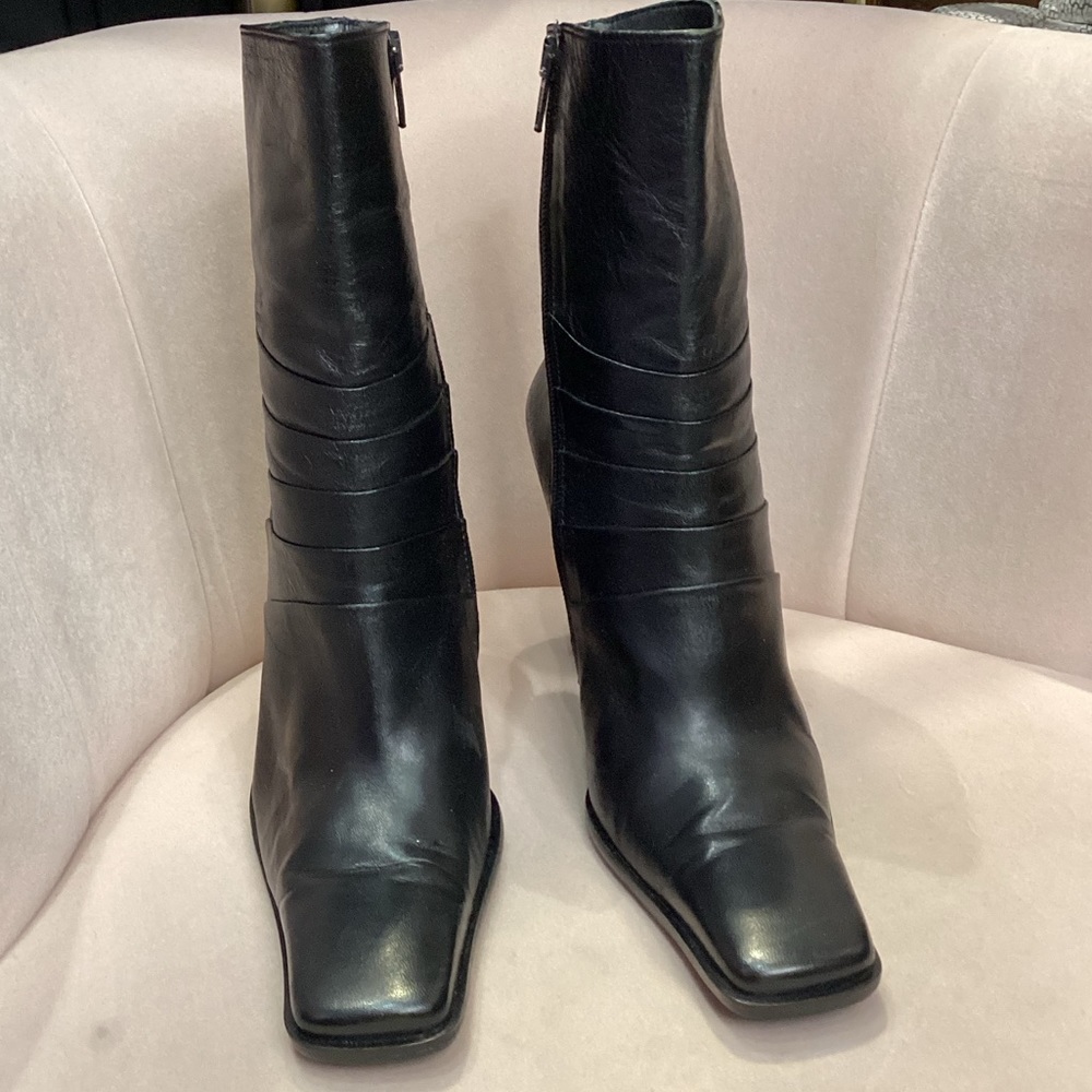 Y2K leather skinny square pointed high heel boot - Picture 1 of 9